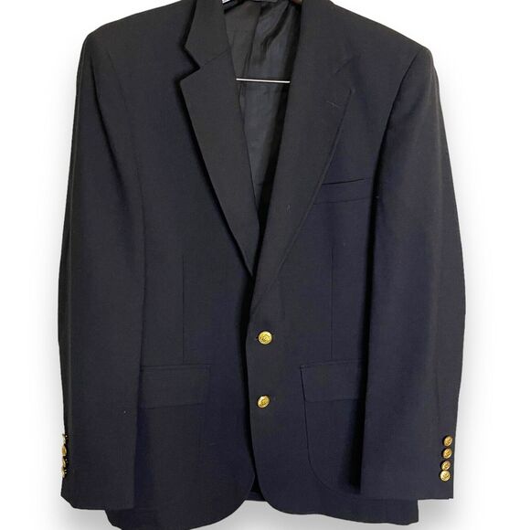 Andhurst Blazer Suit Jacket Mens 40 Black Gold Crest Buttons Pockets Sports Coat - Picture 1 of 9